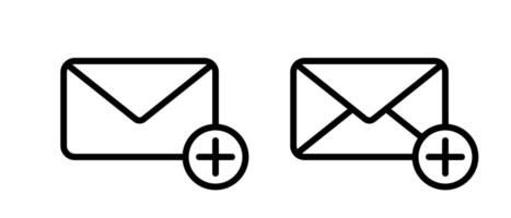 Add email outline icon. Envelope message with plus sign symbol vector