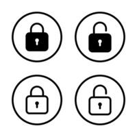 Lock and unlock padlock icon on circle line. Security, privacy protection sign symbol vector
