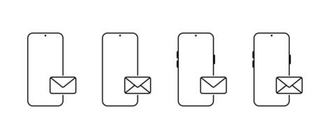 Smartphone message icon set. Mobile phone with envelope email sign symbol vector