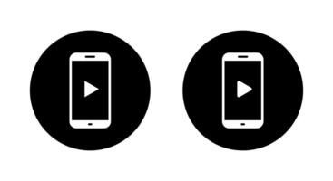 Play button on phone screen icon on black circle. Streaming on smartphone sign symbol vector