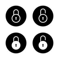 Lock and unlock padlock set icon on black circle. Security, privacy protection sign symbol vector