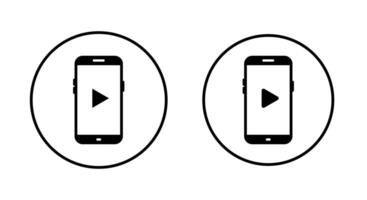 Play on mobile phone screen icon on circle line. Streaming on cellphone display sign symbol vector