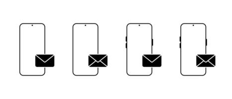 Smartphone with message icon set. Mobile phone with envelope email sign symbol vector