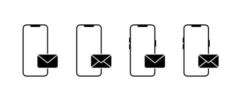 Smartphone with envelope message icon. Email on mobile phone screen sign symbol vector