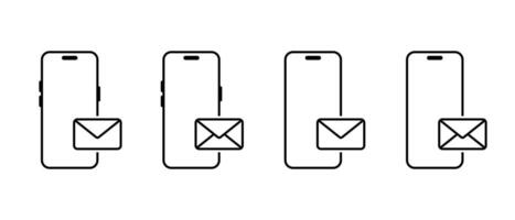Smartphone email icon set. Mobile phone with envelope message sign symbol vector