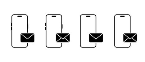 Smartphone email icon set. Mobile phone with envelope message symbol vector