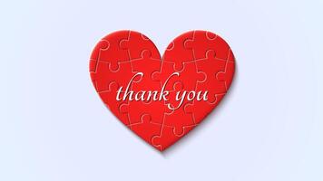 Thank you card with Heart-shaped red jigsaw puzzle piece. Writing expresses gratitude, recognition, and appreciation and is perfect for business presentations vector
