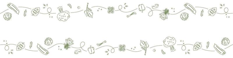 Banner with the ornament with vegetables, healthy food pattern with grocery plants. Web header, banner, decorative art. illustration. vector