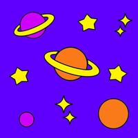 Cartoon Space Pattern Cute Planets and Stars in Bold Colors Cosmic Kids Background Galaxy Elements for Print Fabric and Digital Designs vector