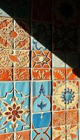 close up of a tiled wall with a shadow photo