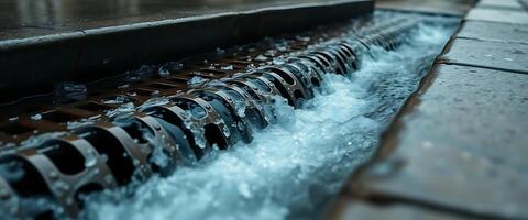 close up of a water channel with water coming out of it photo