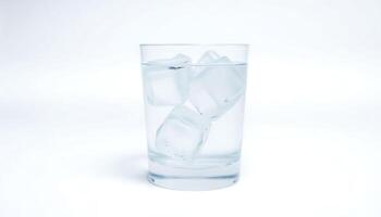 glass filled with ice on top of a white table photo
