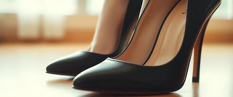 close up of a pair of black high heels photo