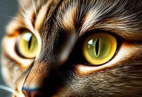 close up of a cat's face with yellow eyes photo