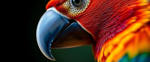 close up of a colorful bird with a black background photo