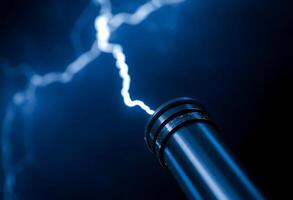 close up of a metal object with a lightning effect in the background photo