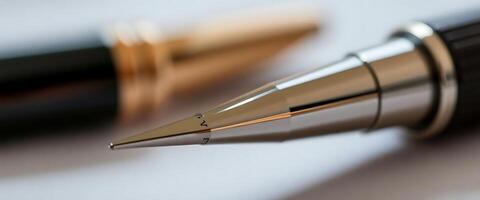 close up of a fountain pen on a table photo