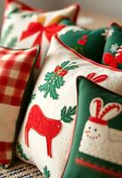 close up of a bunch of pillows on a bed photo