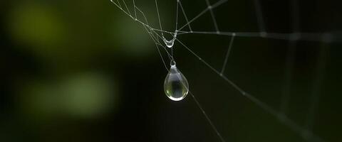 drop of water hanging from a spider's web photo