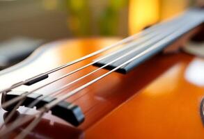 close up of a violin with strings photo