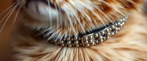 close up of a cat's fur with a collar photo