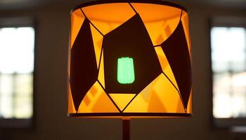 close up of a lamp with a green light on it photo