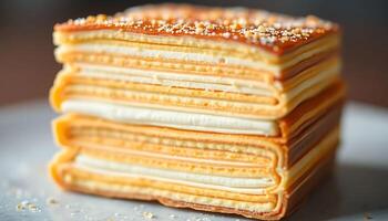 A stack of layered cake on a plate photo