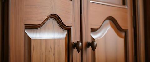 A close up of a wooden door with a handle photo