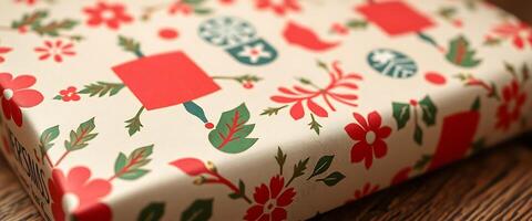 close up of a wrapping paper on a table photo