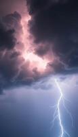 Lightning strike in the sky with clouds and dark clouds photo
