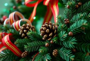 close up of a christmas tree with decorations photo