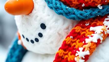 close up of a snowman wearing a scarf photo