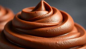 close up of a cupcake with chocolate frosting photo