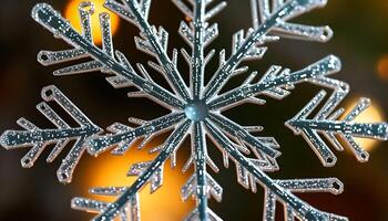 close up of a snowflake with water droplets photo