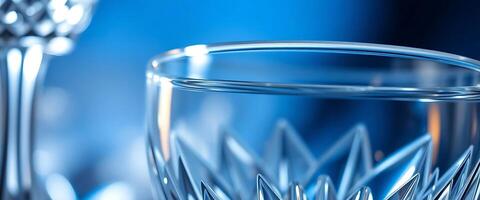 A close up of two glasses with a blue background photo