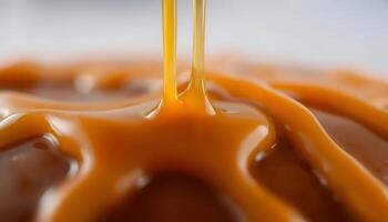close up of caramel sauce being drizzled over photo