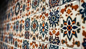 close up of a tile wall with a pattern on it photo
