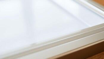 close up of a window with a wooden frame photo