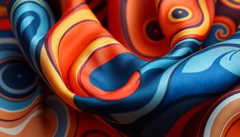 A close up of a colorful fabric with swirls photo