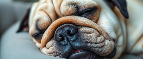 close up of a dog sleeping on a couch photo