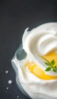bowl of yogurt with a spoon in it photo