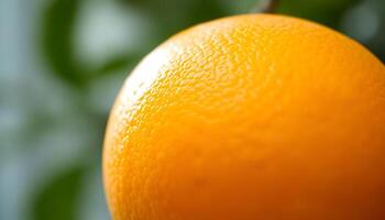 close up of an orange on a tree photo