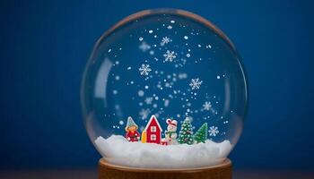 snow globe with houses and trees in it photo