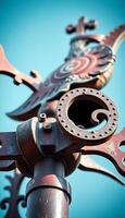 close up of a metal object with a sky background photo