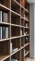 A large bookcase with many books on it photo