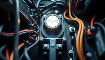inside of a computer with many wires photo