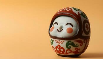 close up of a small figurine on a yellow background photo