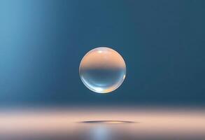 drop of water on a table with a blue background photo