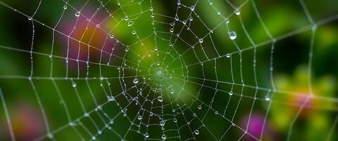 A spider web with water droplets on it photo