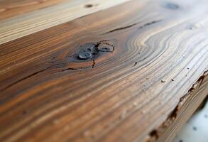 close up of a wooden table with a hole in it photo
